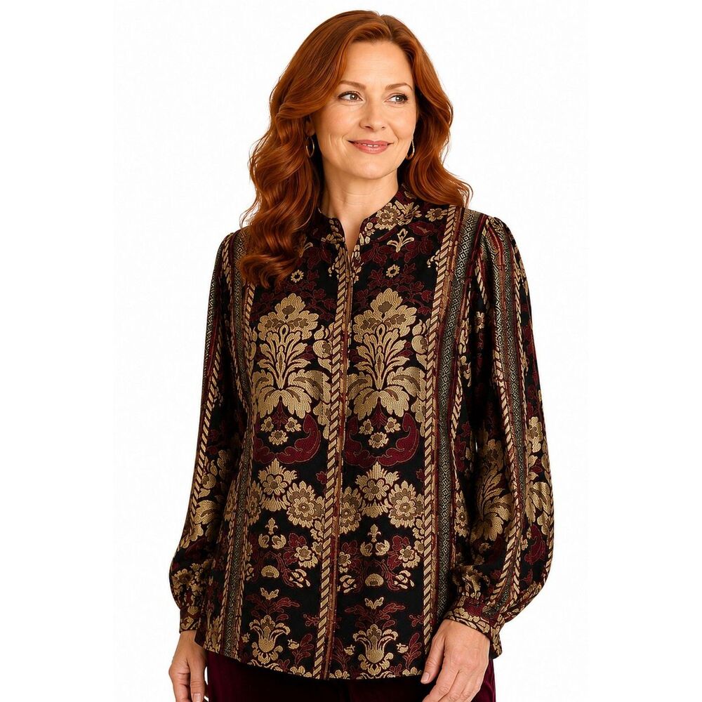 Citron Santa Monica M Asian Gold Goddess Woven Silk Brocade Jacket Vintage